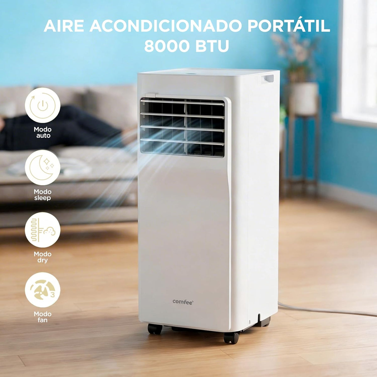 COMFEE Pingüino Aire Acondicionado Portátil 3 en 1 | 8000 BTU/2000 Frigorías Con App + Mando a Distancia | Climatizador y Deshumidificador | Bajo