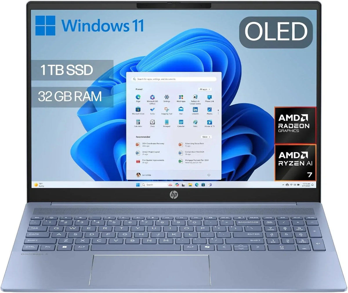 HP OmniBook 5 16′′ OLED, Ordenador portátil (Procesador AMD Ryzen AI 7 350, 32GB RAM, 1TB SSD, Gráficos AMD Radeon 860M, Windows 11 Home) Azul -