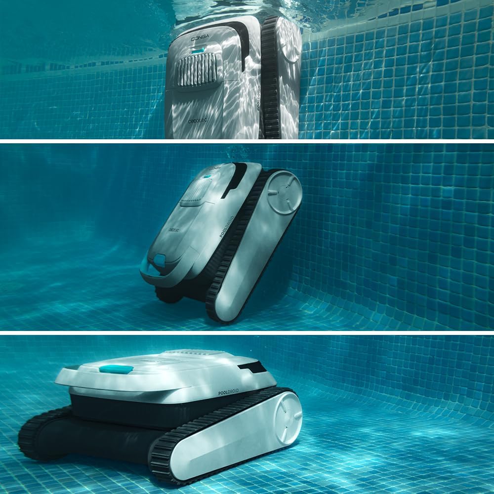 Cecotec Robot Limpiapiscinas para Fondos, Paredes y Línea de Flotación Conga Pooldroid 5000 TotalClean Pearl. Superficies 100m2, Pendiente Máx 90o,