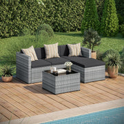 View STEELSØN Zethora Rattan Gartenmöbel Set 3-TLG. – Outdoor Sitzgruppe für Garten/Terrasse/Balkon – Gartenlounge mit 3er-Sofa, Hocker & Tisch – image 1