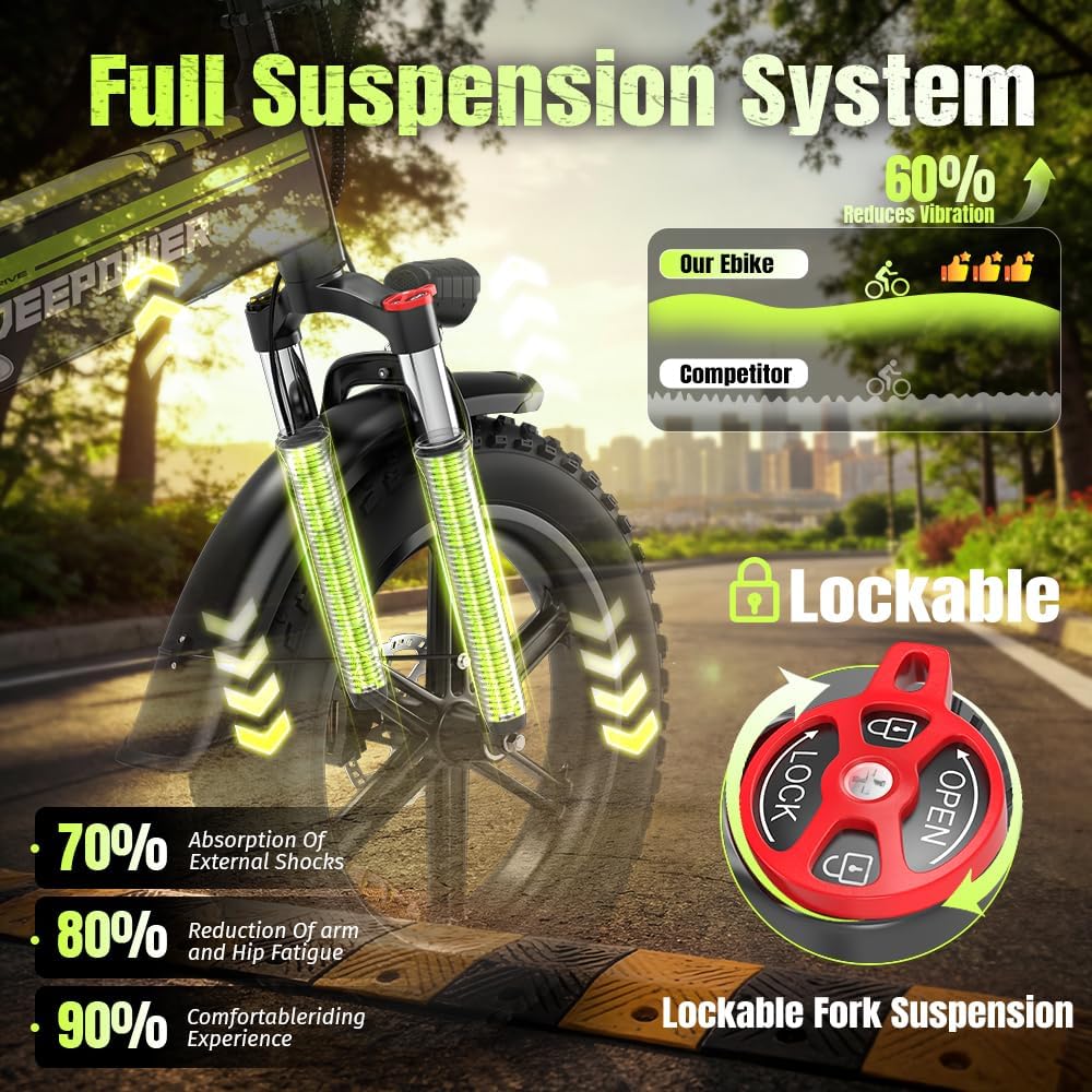 Bicicleta eléctrica plegable, batería extraíble 48 V 25 Ah, autonomía 110 KM, bicicleta eléctrica con neumáticos grasos 20" x 4, suspensión completa,