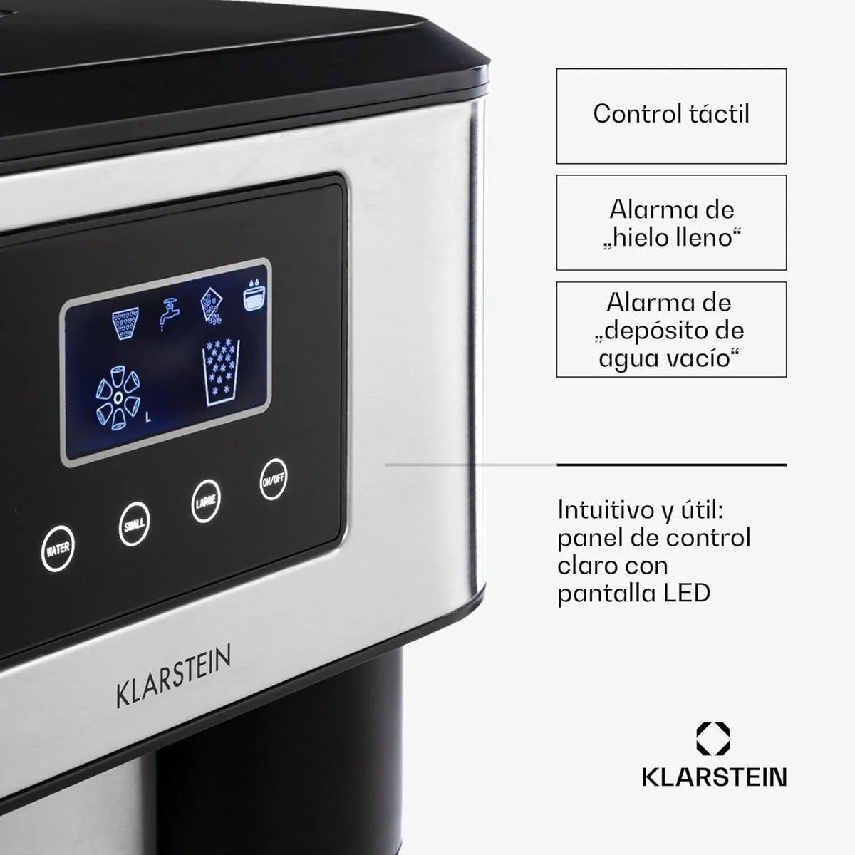 Klarstein Maquina de Hielo Doméstica, 1,8L, Gris oscuro, Ice Maker Encimera 15 kg, para Hacer Cubitos de Hielo y Picado en Casa, con Panel Táctil y