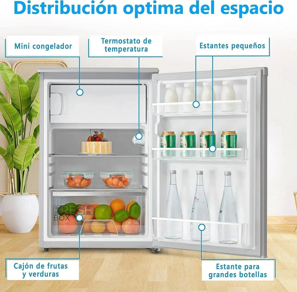 Midea Nevera pequeña 113L con Congelador - Mini frigorífico pequeño para la Habitación/Caravana/Camping - Mini Bar Bajo Consumo - Frigorifico Bajo