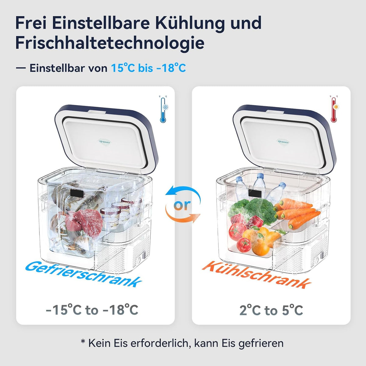 BINGI Kompressor Kühlbox 22L Mini Tragbarer Elektrischer Kühlschrank 12/24V DC Elektrischer Gefrierschrank Tragbarer Gefrierschrank für Auto LKW