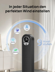 View Dreo Smart 20dB DC Motor Turmventilator Leiser, 11M Windentfernung Ventilator mit Fernbedienung,9 Stufen 4 Modi, 90° Oszillierender Standventilator image 5