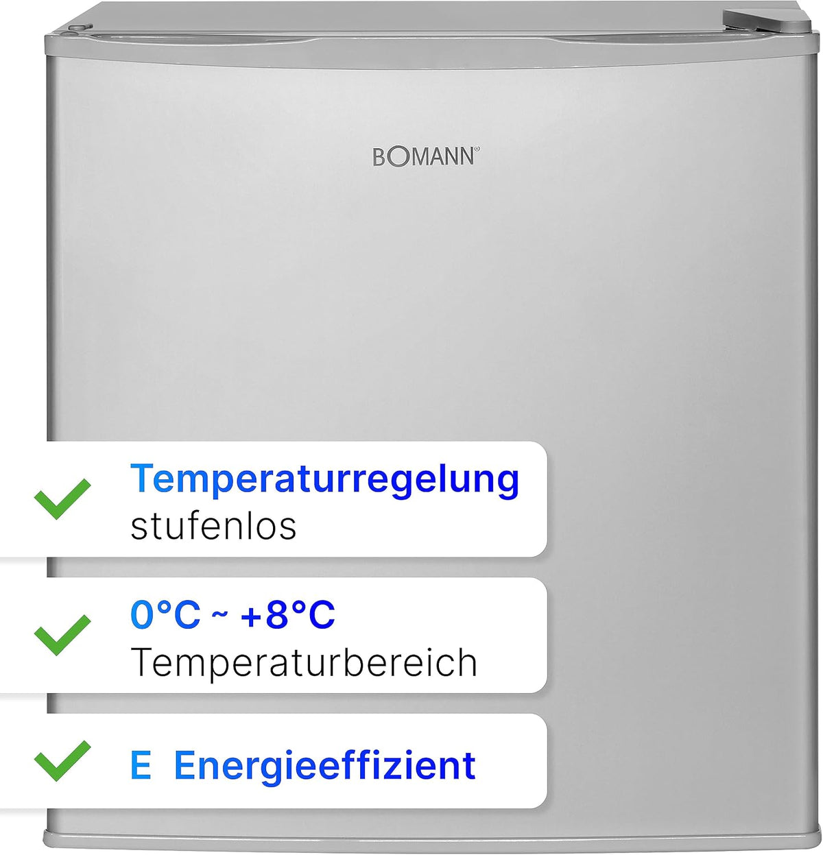 Bomann Mini Kühlschrank 42 Liter | Getränkekühlschrank klein für Büro, Camping und Gaming | kleiner Kühlschrank leise 39 dB | Minibar mit wechselbarem