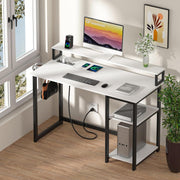 View 47 inch Computer Desk with Power Outlets, Small Home Office Desk with Ergonomic Monitor Stand, Reversible Gaming Desk, Modern Study Desk, Laptop Desk, White image 5