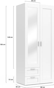 View IDMarket - VITO 2-door wardrobe white 80 cm with 2 drawers, mirror and shelves image 3