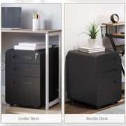 View 3 Drawer Vertical Filing Cabinet with Lock and Wheels, Under Desk Mobile File Cabinet for Legal, A4, Letter Size, Steel Frame for Home Office, Black image 3