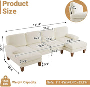 View 110" Sectional Couches for Living Room,U Shaped Couch with Double Chaise, 4-Seat Sofa Set with Chenille Fabric for Home Furniture,Beige image 2