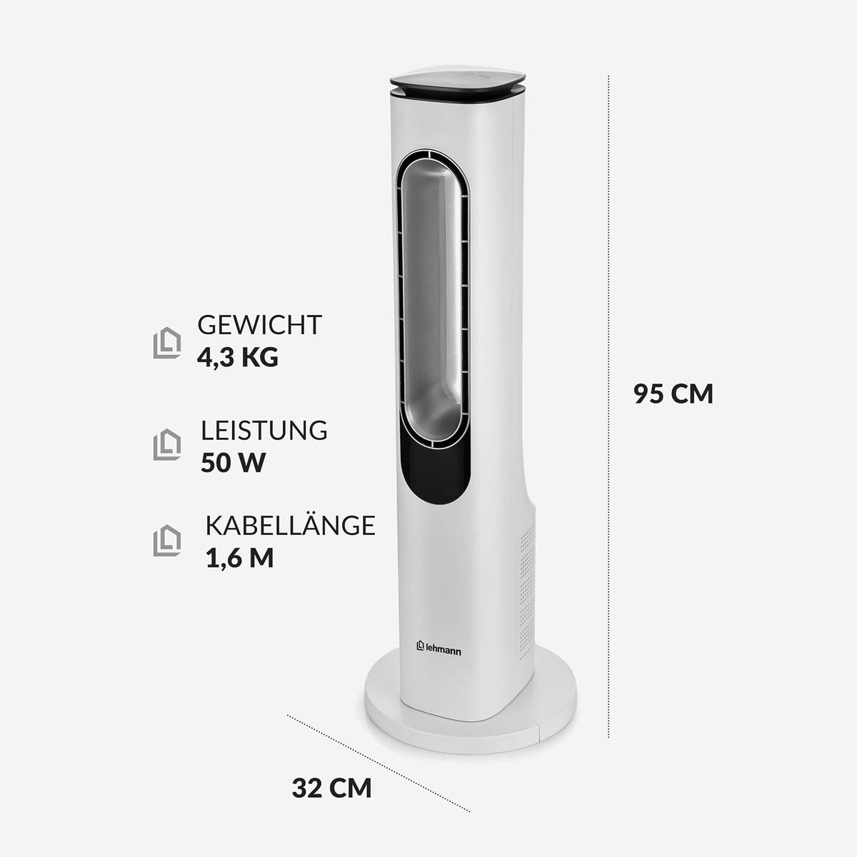 LEHMANN Turmventilator mit Fernbedienung & LED-Display, leiser Ventilator mit Schlafmodus, 15 h Timer, 3 Lichtfarben, 3 Modi, 3 Geschwindigkeiten,