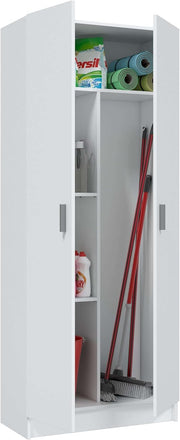View Habitdesign Multi-Purpose Wardrobe, Broom 2 Doors 3 Shelves, 180 x 73 x 37 cm (H x W x D – cm), Matt White image 1