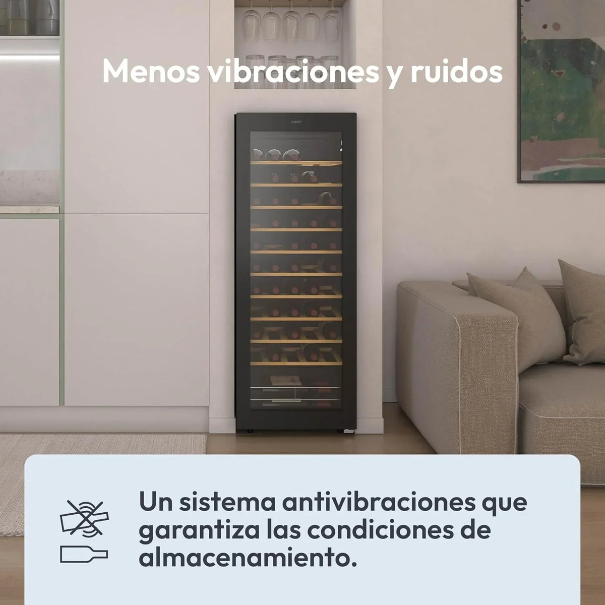 Candy DiVino CWC058, Vinoteca, 58 Botellas, WiFi, App hOn, Puerta Reversible, 10 Baldas, Tratamiento Anti-UV, Compresor Antivibraciones, Iluminación