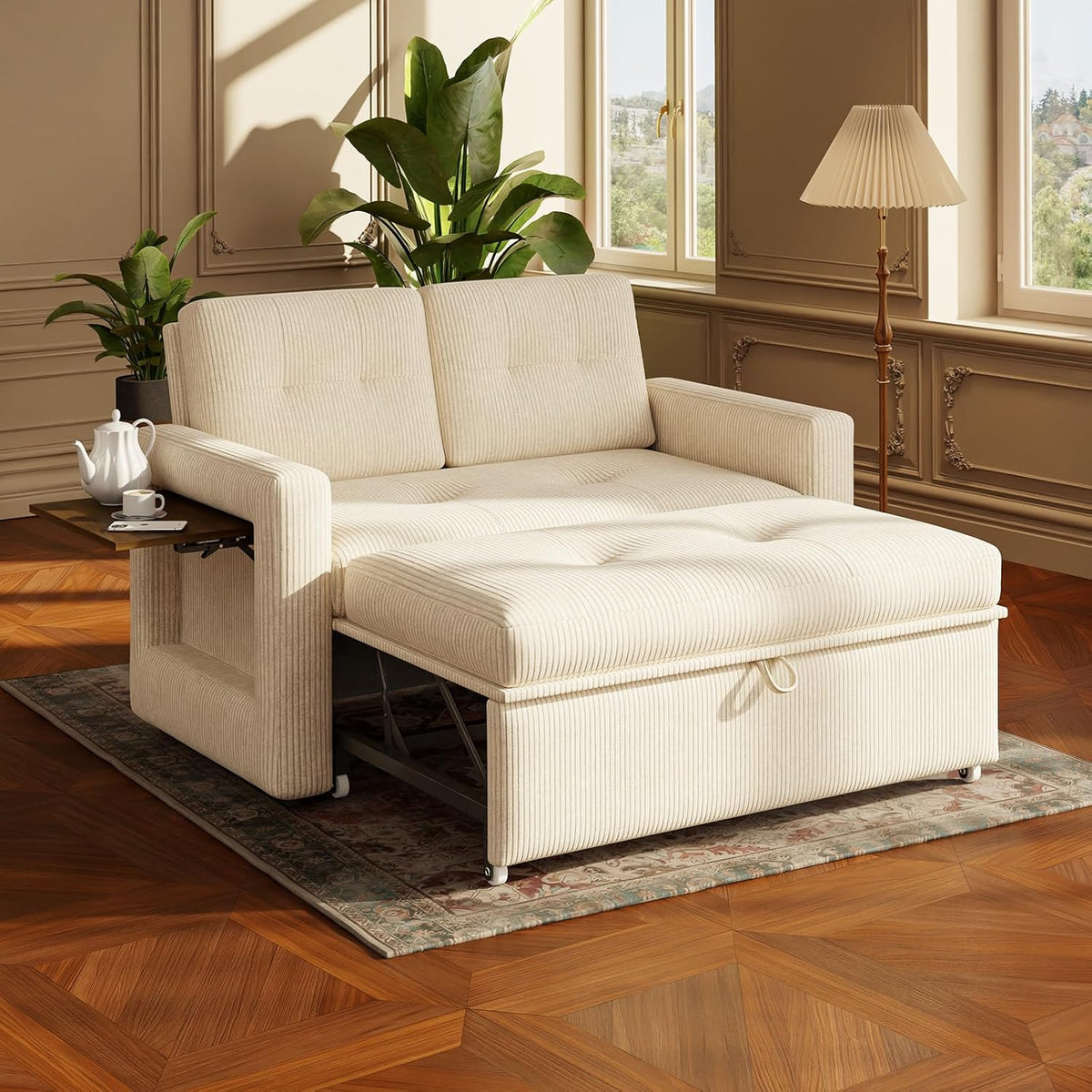 YOUDENOVA Sofá Cama 3 en 1, Sillón Cama multifunción, Sofá reclinable con Respaldo Regulable en 5 Posiciones, Sofá Cama para 2 Personas con Mesa y