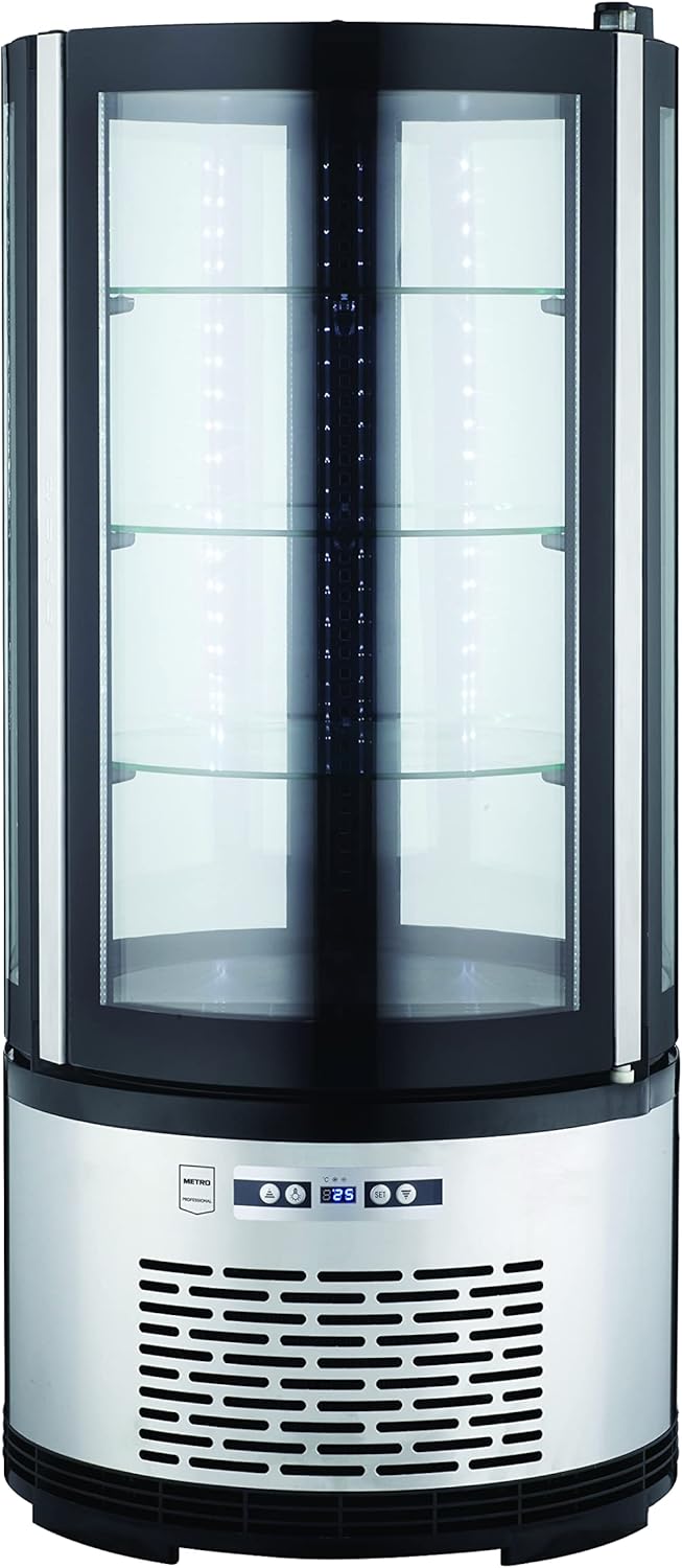 METRO Professional Kuchen-Vitrine GRV1100, Gastro, Edelstahl/Glas, 100 L, Umluftkühlung, 490W, Temperaturanzeige, automatisches Abtauen, rund, silber,
