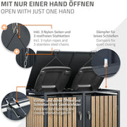 View ML-Design Mülltonnenbox 3er 3 Tonnen 240L 200x80x116,3cm Anthrazit-Holzoptik, Stahl wetterfest/abschließbar Mülltonnenverkleidung Klappdeckel/3 Türen, image 4