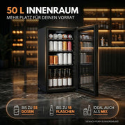 View Sommertal Getränkekühlschrank 50L – Mini Kühlschrank schwarz mit Glastür, Touchscreen & LED | Kleiner Flaschenkühlschrank abschließbar & leise für image 3