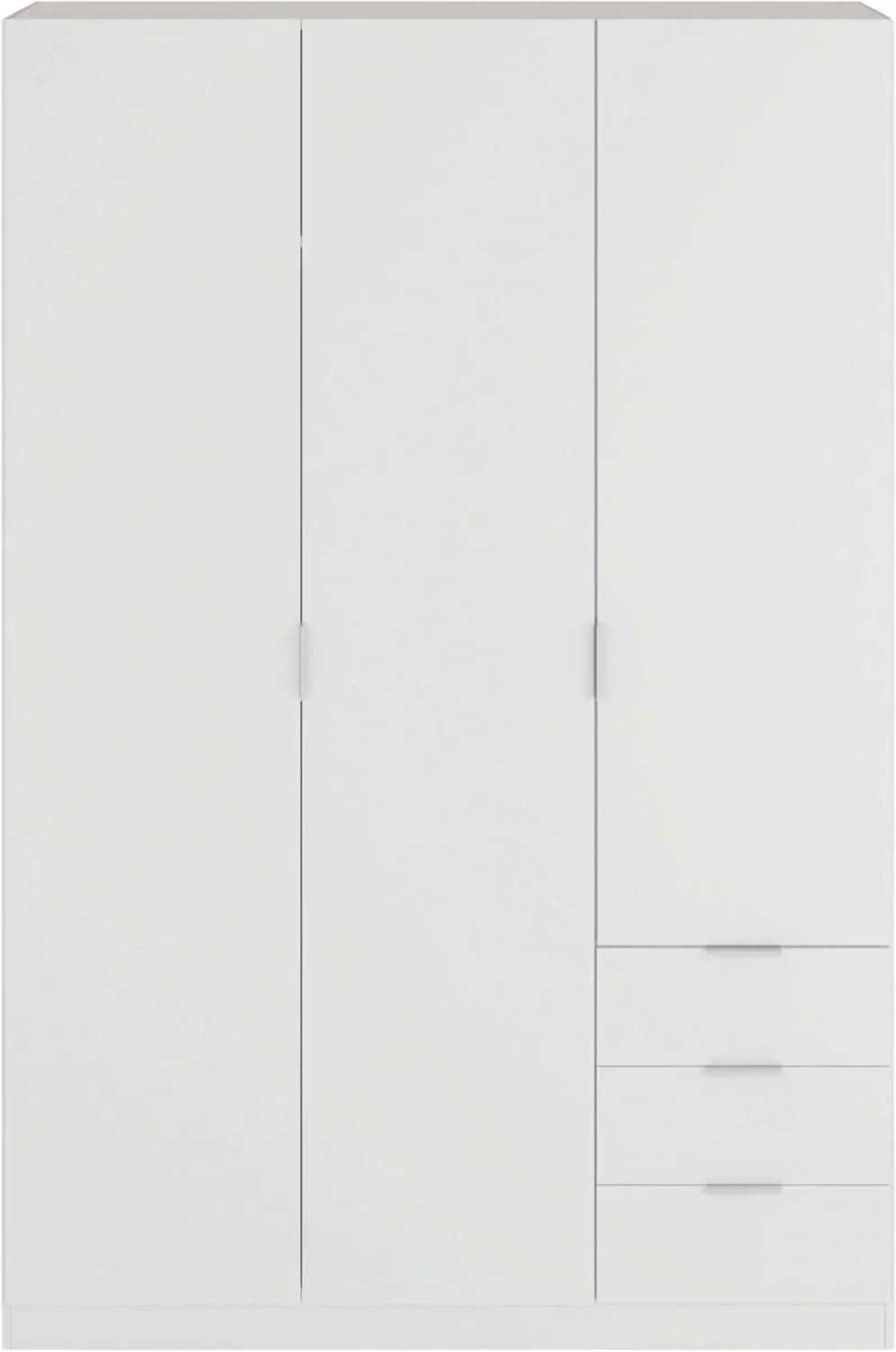 Habitdesign Three Door and Three Drawer Wardrobe Closet, Artic White Finish, Measurements: 121 cm (W) x 180 cm (H) x 52 cm (D)