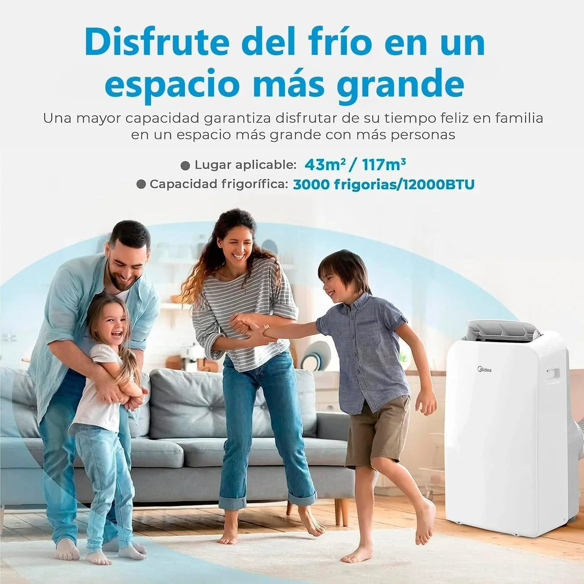 MIDEA Pingüino Aire Acondicionado Portátil 3 en 1 | 3000 Frigorías / 12000 BTU | Air conditioner Silencioso 43m2 - Deshumidificador Ventilador