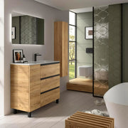 View Mueble de Baño BEQUIA Plus Metal 3C 90cm Roble | Lavabo Porcelana Grifo Derecha image 4