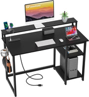 View 47 inch Computer Desk with Power Outlets, Small Home Office Desk with Ergonomic Monitor Stand, Reversible Gaming Desk, Modern Study Desk, Laptop Desk, White image 1