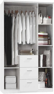 View Habitdesign Armario Ropero 3 Puertas y 3 cajones, 203x117x52 (AltoxAnchoxFondo - en Cm), con Barra Colgadora y Estantes, Color Blanco Brillo image 5