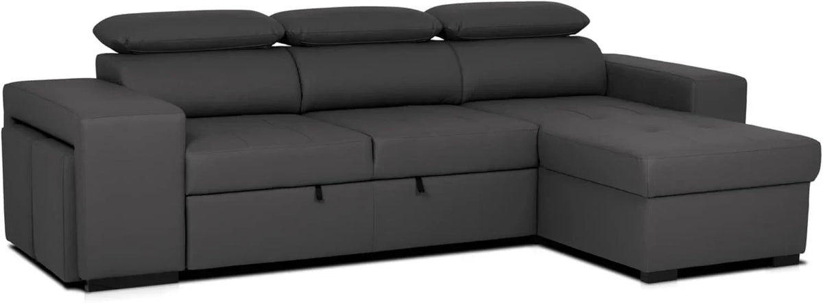 BUDWING John Sofá Cama Esquinero 4 Plazas - Chaise Longue Reversible, Reposacabezas Ajustable y 2 Pufs – Tapizado en Poliuretano – Estilo Moderno –