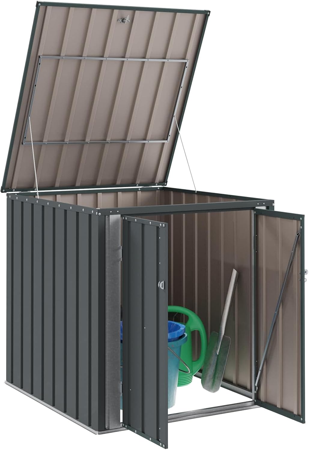 vidaXL Gartenlagerbox Schwarz 101,5 x 107 x 100 cm Stahl, Stylischer, rechteckiger Tisch für jeden Essbereich, pflegeleicht, Elegantes Design,