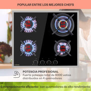 View Klarstein Cocina de Gas Butano, Placa de Gas 4 Fuegos 8000W, Placa Vitroceramica Gas Integrada para Cocina, Placa Gas Butano de Diseño, Encimera Gas image 3