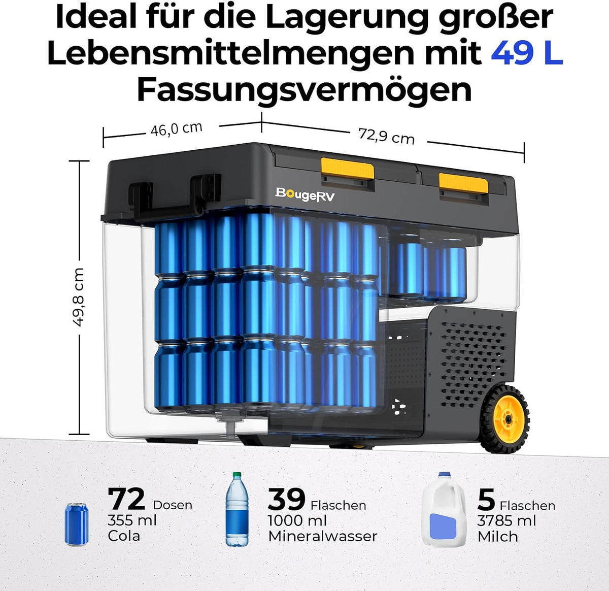 BougeRV CRD2 V2.0 Kompressor Kühlbox 49L mit Gefrierfach Doppeltür Dualzonen Kühlbox Auto mit Rollen & Griff 12V/24V 230V Camping Kühlschrank