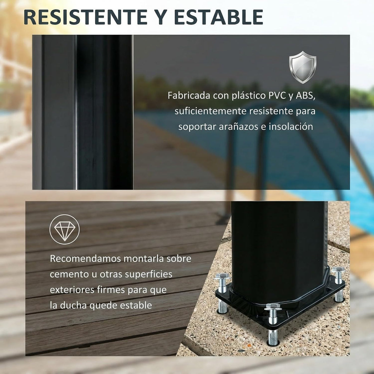 Outsunny Ducha Solar de Exterior 35 L con 2 Cabezales de Ducha y Grifo para Agua Caliente 0-55°C Ducha de Jardín para Piscina Playa Patio