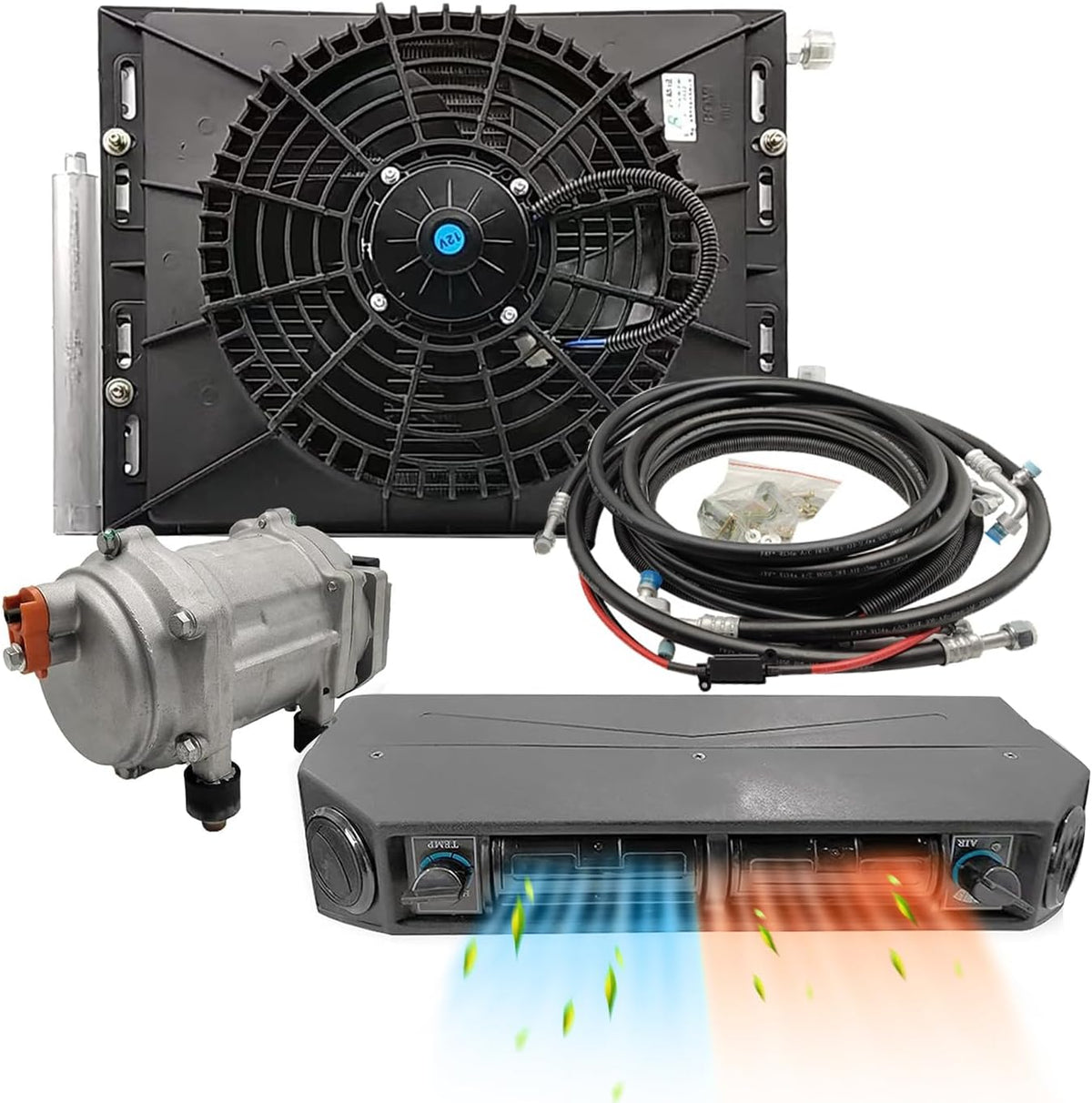 Elektrische Klimaanlage 12 V Unter-Armaturenbrett-Klimatisierungs-Kit 12 Volt Universal-Auto-Klimaanlage Geeignet für Van, Auto, Wohnmobil, LKW, Boot,