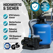 View MONZANA Sandfilteranlage 13.200L/h bis 58.000L Pool Vorfilter 7-Wege-Ventil 600W 30L Tank 2in1 Adapter Ø32-38mm Filteranlage Poolfilter Sandfilter image 4
