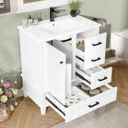 View Moimhear Mueble de baño de pie, lavabo, lacado completo, tres cajones silenciosos, lavabo de cerámica integrado (blanco, 76 x 46 x 83,5 cm) image 3
