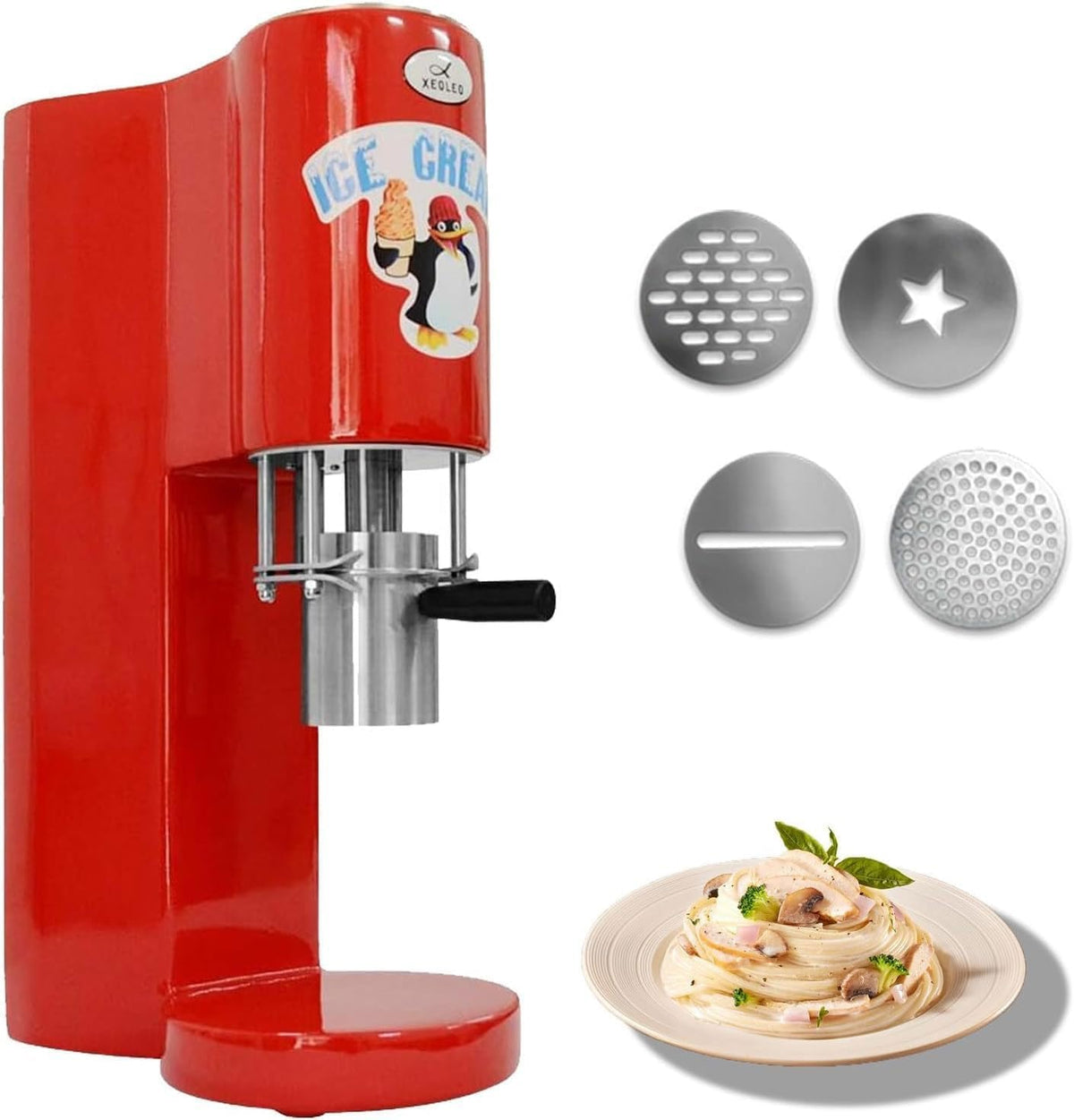 Kommerzielle Spaghetti-Eismaschine, 28–30 l/h, professionelle Gelato-Eis-Nudelmaschine mit 4 verschiedenen Nudelformen, for Catering und Soft-Serve-