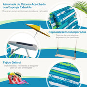 View COSTWAY Silla Plegable de Playa, Tumbona con 5 Posiciones, Portavasos, Bolsillos de Almacenamiento, Correas de Hombro, Soporte para Toallas, Almohada, image 5