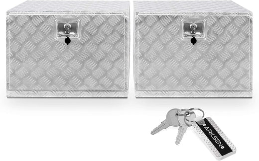 36 Inch Heavy Duty Aluminum Diamond Plate Tool Underbody Box, Waterproof Square Truck Storage Organizer Chest for Pick Up Truck Bed, RV Trailer with T-Handle Lock and Keys - Black