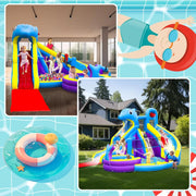 View 11-in-1 Inflatable Water Slide & Dolphin Bounce House w/2 Long Slides, 19.7 Ft x 13.1 Ft Extra Large Waterslide Climbing Wall w/Small Deeper Pool,Water Cannons,Hoop for Kids Backyard,550W Blower image 5