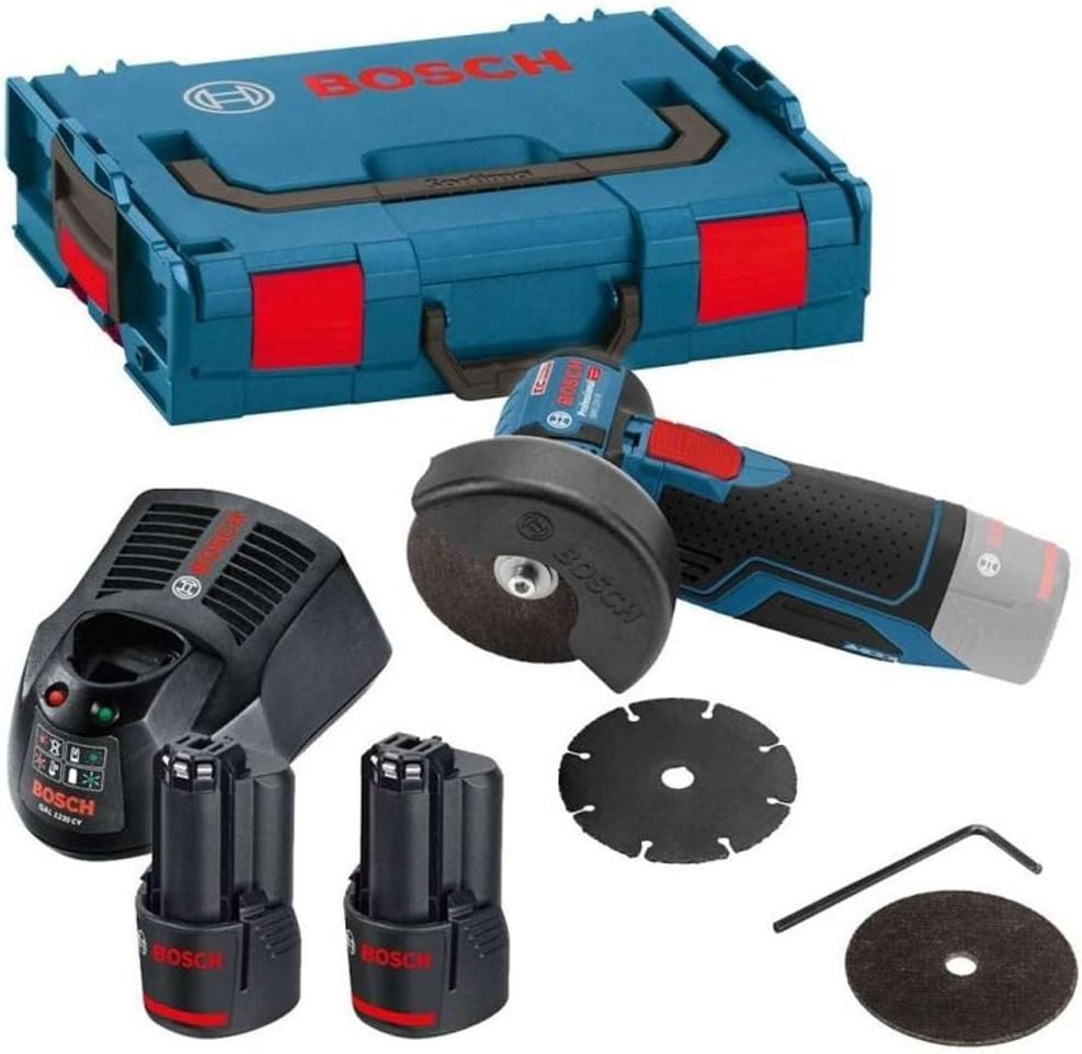 Professional 12V System Akku Winkelschleifer GWS 12V-76 (inkl. 2x 3.0Ah Akku, Schnellladegerät GAL 1230 CV, 1x Carbide Multi Wheel, 2x Trennscheibe