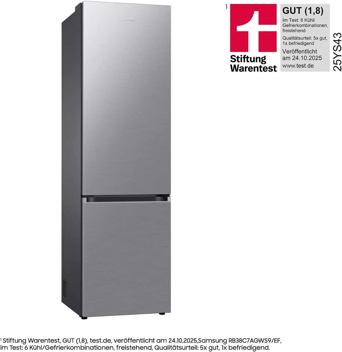 Samsung RB38C7AGWS9/EF Kühl-Gefrierkombination, 203 cm, 387 l, AI-Kühlschrank mit Gefrierfach, SmartThings AI Energy Mode, Cool Select+, Twin Cooling