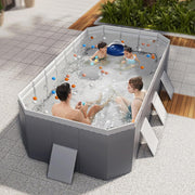 View Faltbarer Pool, Hartplastikschale, rechteckiger Familienpool im Freien, tragbarer, Nicht aufblasbarer Pool mit Ablassschraube und Abflussloch für image 1