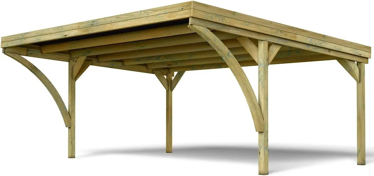 Forest Style - Cochera Doble Victor Modern 30,9 m² (6,02 x 5,11 x 2,52 m) – Madera de Pino Tratada – Techo de Policarbonato – Aparcamiento Cubierto