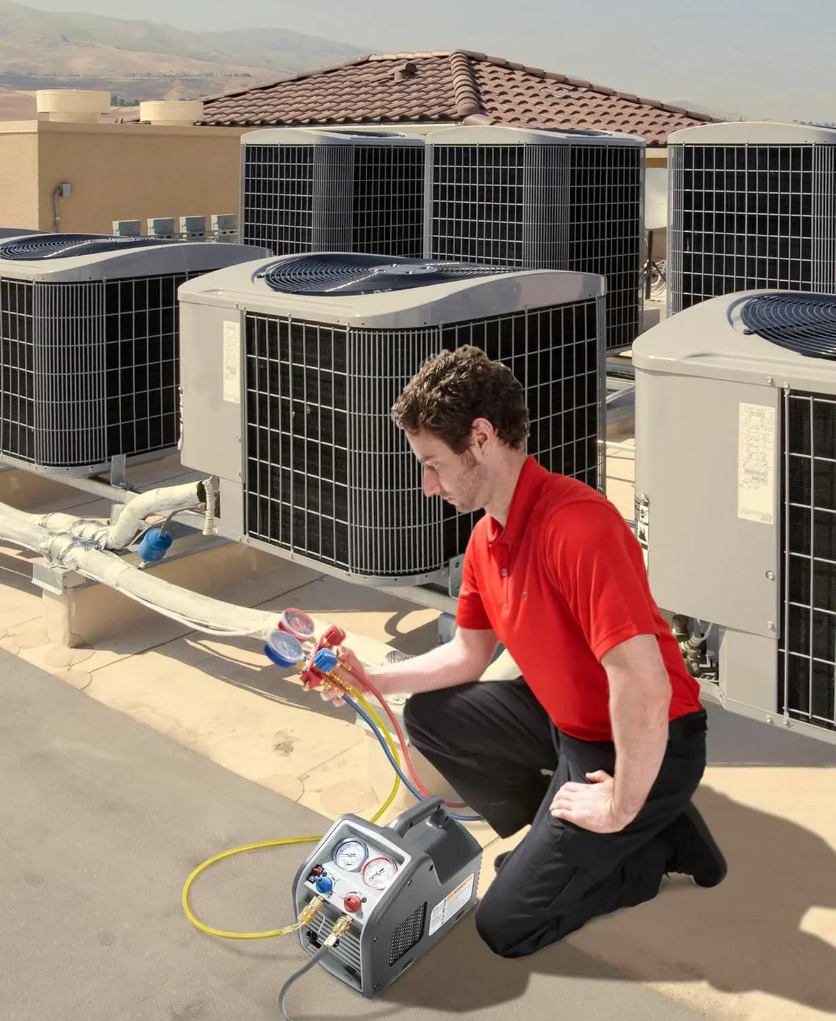 Portable Refrigerant Recovery Machine 115V, 60Hz, for Both Liquid and Vapor Refrigerant.
