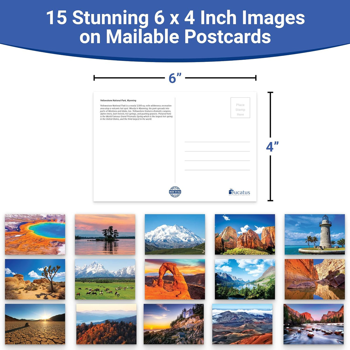Stunning 4x6in American National Parks Postcards 15pk. Premium Set of 15 Post Cards of Beautiful Scenic Images for Friends and Family Who Love Hiking Nature and Outdoors or Frame Them as Wall Art!