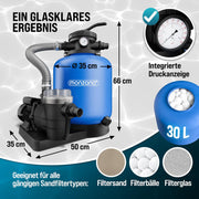 View MONZANA Sandfilteranlage 13.200L/h bis 58.000L Pool Vorfilter 7-Wege-Ventil 600W 30L Tank 2in1 Adapter Ø32-38mm Filteranlage Poolfilter Sandfilter image 5