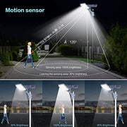View 450W Solar Street Flood Lights Outdoor Lamp with Remote Control Dusk to Dawn Security Lighting for Yard Garden Gutter Basketball Court Arena Lawn lm image 3