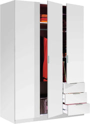 View Habitdesign Three Door and Three Drawer Wardrobe Closet, Artic White Finish, Measurements: 121 cm (W) x 180 cm (H) x 52 cm (D) image 4