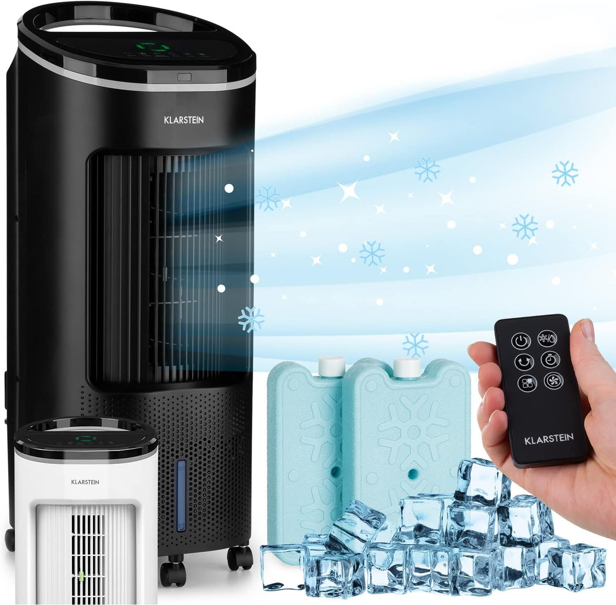 Klarstein Luftkühler mit Wasserkühlung, Leiser 4-in-1 Verdunstungskühler, Luftbefeuchter, Ventilator & Nachtmodus, Mobile Klimageräte Luftkühler 7L,