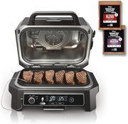 View 7-in-1 Grill & Smoker with Thermometer, Air Fryer, BBQ, Bake, Roast, Broil - Portable Electric Outdoor Grill, Grey image 1