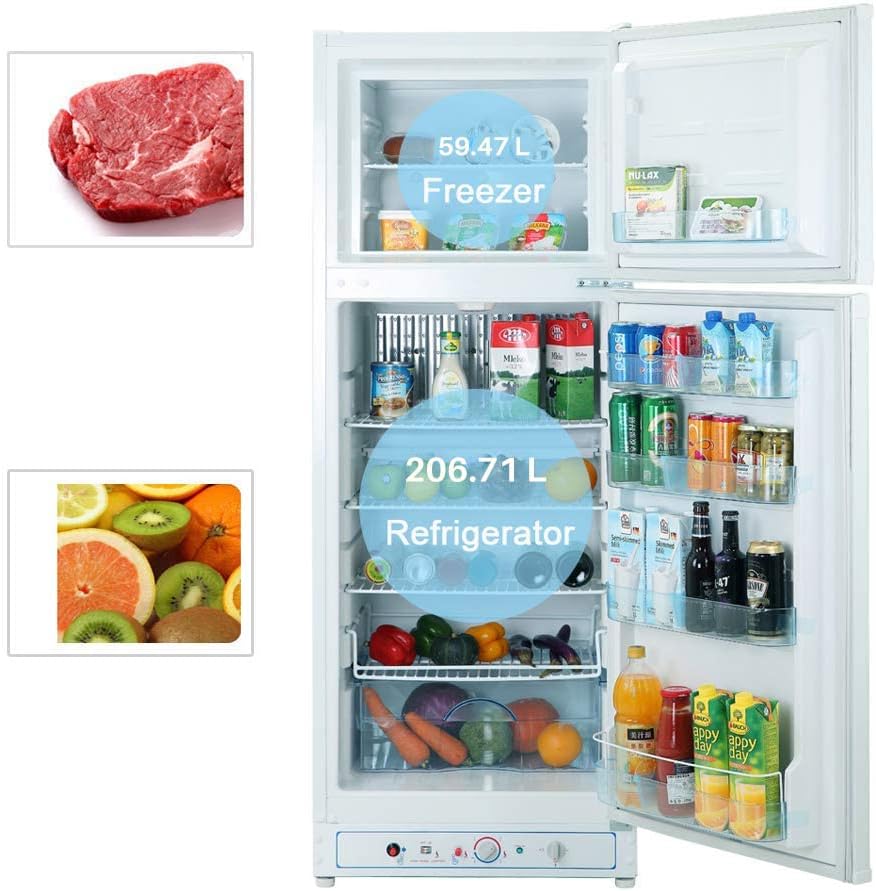 SMETA Nevera Gas con Congelador, 265L (203L+62L), 220V, Refrigerador Congelador Combinado, Refrigerador Camping Gas para Autocaravana, Garaje,